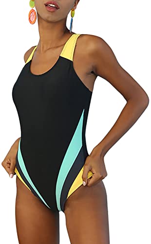 SEAUR Damen Badeanzug Sport Bademode Racerback Swimsuit Sommer Schwimmen Trainning Strand Pool - L von SEAUR