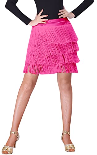 SEAUR Damen Ballsaal Latin Dance Fransen Rock Hohe Taille Tango Rumba Salsa Quaste Tanz Mini Rock mit integrierten Shorts, rose, 36 von SEAUR