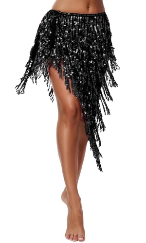 SEAUR Damen Bauchtanz Hüfttuch Pailletten Bauchtänzerin Gürtel Quaste Hüfttuch Rumba Samba Chacha von SEAUR