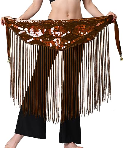 SEAUR Damen Bauchtanz Hüfttuch Pailletten Fransen Wickelgürtel Latein Tanz Glitzer Taille Gürtel Rock Rumba Chacha Quaste Tanzrock von SEAUR