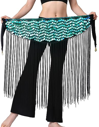 SEAUR Damen Bauchtanz Hüfttuch Pailletten Quaste Wickelgürtel Latein Tanz Glitzer Taille Gürtel Rock Rumba Chacha Fransen Tanzrock von SEAUR