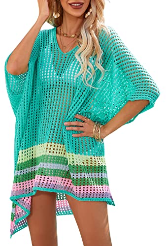 SEAUR Damen Bikini Cover Up Loch Sommer Strand Kimono Netz Maxi Strandkleid Große Größen Strandponcho Lang Strandtunika Kaftan Pareos von SEAUR