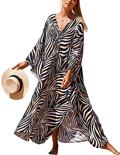 SEAUR Damen Bikini Cover Up Sommer Maxi Strandkleid Strandponcho Boho Kimono Lang Strand Kaftan Leicht Dünn Pareos Tunika von SEAUR