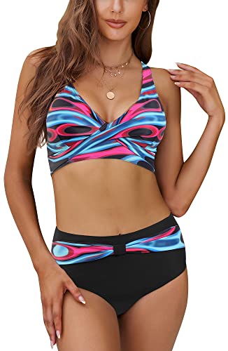 SEAUR Damen Bikini Set High Waist Triangel Badeanzug Zweiteiliger Bademode Sommer Strand Pool Swimsuit Tie Dye - XL von SEAUR