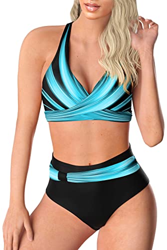 SEAUR Damen Bikini Set Print Muster High Waist Badeanzug Triangel Zweiteiliger Bademode Sommer Strand Pool Swimsuit Print Muster - L von SEAUR