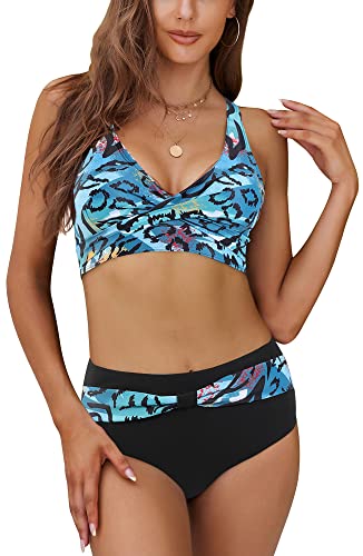 SEAUR Damen Bikini Set Print Muster High Waist Badeanzug Triangel Zweiteiliger Bademode Sommer Strand Pool Swimsuit Print Muster - XXL von SEAUR