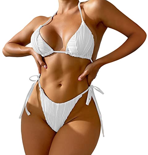 SEAUR Damen Bikini Set Sexy High Waist Zweiteiliger Badeanzug Klassischer Triangel Tanga String Bademode für Schwimmen Strand Pool - S von SEAUR