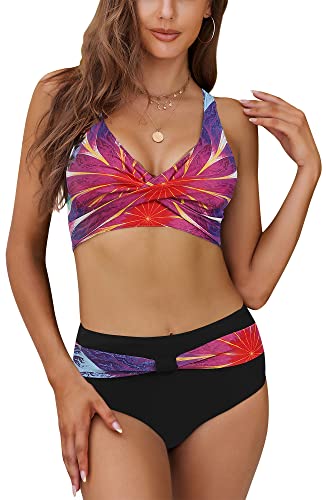 SEAUR Damen Bikini Set Zweiteiliger Badeanzug High Waist Triangel Bademode Sommer Strand Pool Swimsuit Print Muster - M von SEAUR