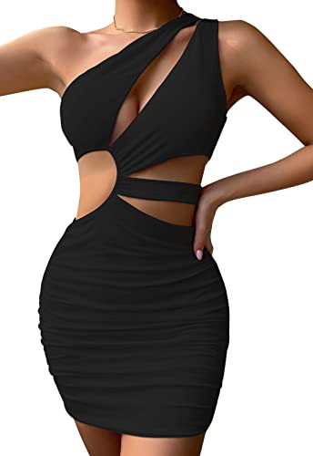 SEAUR Damen Bodycon Kleid Kurz Eng Sexy Minikleid Schwarz Kleider EIN Schulter Sommerkleider Partykleid Abendkleid - S von SEAUR