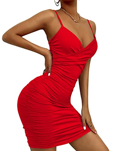 SEAUR Damen Bodycon Kleid Sexy Spaghetti Kleid Kurz Eng Minikleid Schwarz V-Ausschnitt Cami Kleider Sommerkleider Partykleid Abendkleid XS-L - XS von SEAUR