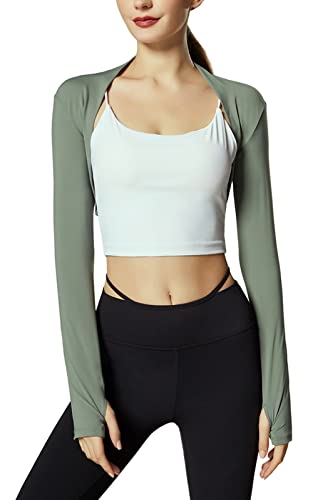 SEAUR Damen Bolero Achselzucken Kurz Geschnittene Sport Strickjacke mit Arm Ärmeln Bolerojäckchen für Training Alltag Fitness Grün XL von SEAUR