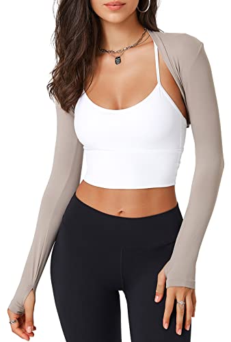 SEAUR Damen Bolero Achselzucken Kurz Geschnittene Sport Strickjacke mit Arm Ärmeln Crop Sport Strickjacke für Training Alltag Fitness Braun S von SEAUR