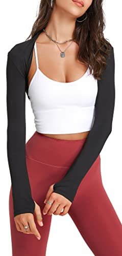 SEAUR Damen Bolero Achselzucken Kurz Geschnittene Sport Strickjacke mit Arm Ärmeln Crop Sport Strickjacke für Training Alltag Fitness Schwarz XXL von SEAUR