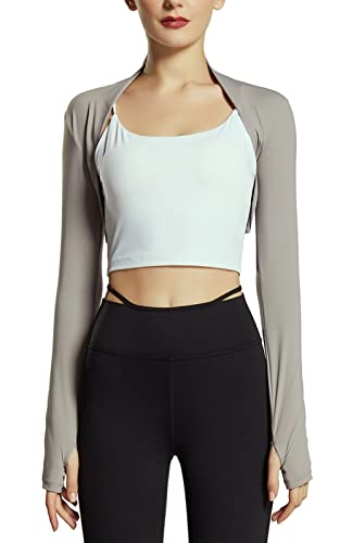 SEAUR Damen Bolero Tanz Yoga Strickjacke Kurz Ballet Schulterjacke Vorne Öffnen Shrug Cardigan Top für Sport Fitness - Grau - M von SEAUR