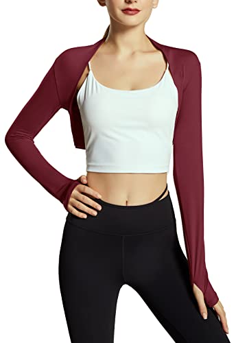 SEAUR Damen Bolero Tanz Yoga Strickjacke Kurz Ballet Schulterjacke Vorne Öffnen Shrug Cardigan Top für Sport Fitness - Rot - XL von SEAUR