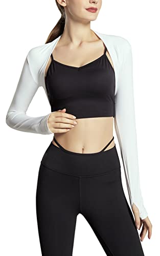 SEAUR Damen Bolero Tanz Yoga Strickjacke Kurz Ballet Schulterjacke Vorne Öffnen Shrug Cardigan Top für Sport Fitness - Weiß - M von SEAUR