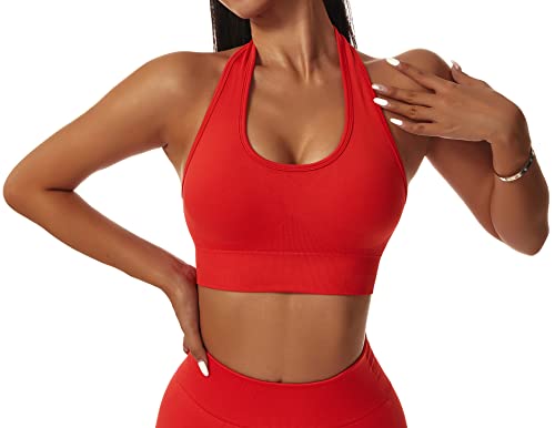 SEAUR Damen Bustier Sport Yoga BH Große Brüste Gepolstert Sports Bra Top ohne Bügel Starker Halt Neckholder für Fitness Joggen Training - M von SEAUR