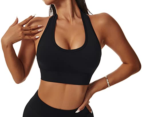 SEAUR Damen Bustier Sport Yoga BH Große Brüste Gepolstert Sports Bra Top ohne Bügel Starker Halt Neckholder für Fitness Joggen Training - M von SEAUR