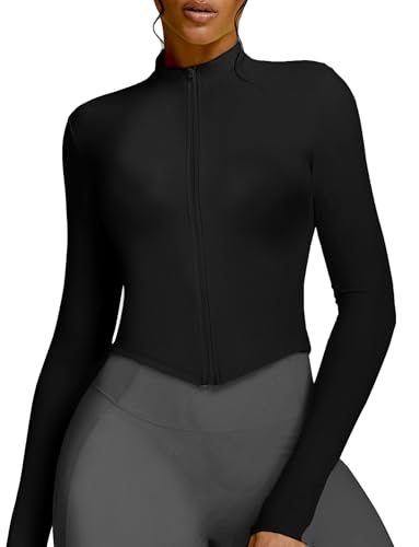 SEAUR Damen Cropped Sportjacke Sommer Dünn Laufjacke Kurz Eng Sport Langarmshirts mit Full Zip Sweatjacke Slim Fit Trainingsjacke Gym Fitness Yoga Jacke, XL von SEAUR