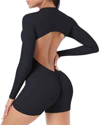 SEAUR Damen Enger Jumpsuit Pfirsich-Form Hüften Gym Yoga Training Sport Jumpsuit Damen Schnelltrocknend Dehnbare Feuchtigkeitsableitend Schwarz S von SEAUR