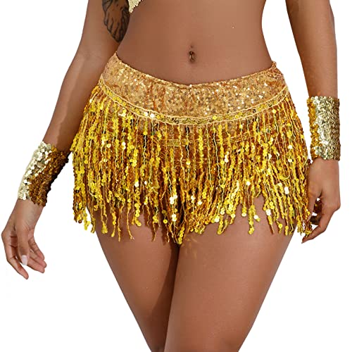 SEAUR Damen Fransenrock Glitzer Pailletten Tanzrock mit Shorts Latein Bauchtanz Fransen Rock Hüfttuch Tango Rumba Cha Cha Samba Ballsaal Tanzkleid - XS von SEAUR