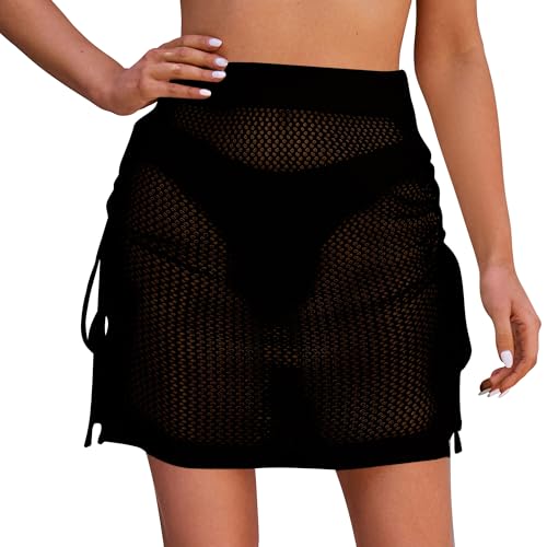 SEAUR Damen Häkelrock Strand Mini Strandrock Kordelzug Wickelrock Kurz Sarong Pareo Gehäkelt Bikini Wrap Fischnetz Cover Up - L SEAUR Damen Häkelrock Strand Mini Strandrock Kordelzug Wickelrock Kurz Sarong Pareo Gehäkelt Bikini Wrap Fischnetz Cover Up - L von SEAUR