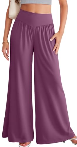 SEAUR Damen Hohe Taille Weite Tanzhose Dehnbare Yoga Freizeithose mit Lockergem Schnitt Karminrot XXL von SEAUR