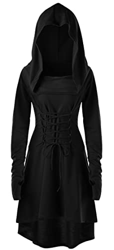 SEAUR Damen Karneval Partykleid Langarm 50er Jahre Gothic Langes Robe mit Kapuze von SEAUR