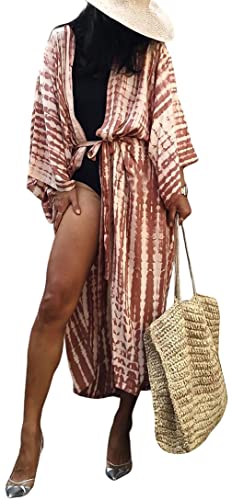 SEAUR Damen Kimono Strand Lang Kaftan Pareos Sommer Bikini Cover Up Boho Strandkleid Leicht Dünn Strandponcho Maxi Tunika von SEAUR