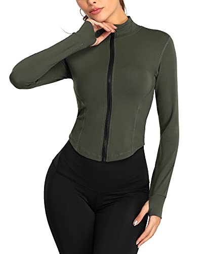 SEAUR Damen Laufjacke ohne Kapuze Dünn Slim Fit Sportjacke Sommer Atmungsaktiv Trainingsjacke Schnelltrocknend Sweatjacke Fitness Yoga Jacke Grün - 2XL von SEAUR