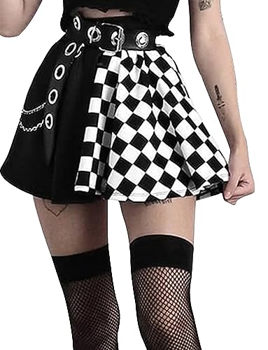 SEAUR Damen Minirock Gothic Punk Kariert Rock Kurz Schwarz Weiß Cosplay Party Club Wear High Waist A Linie Steampunk Skirt Goth Rock - M von SEAUR