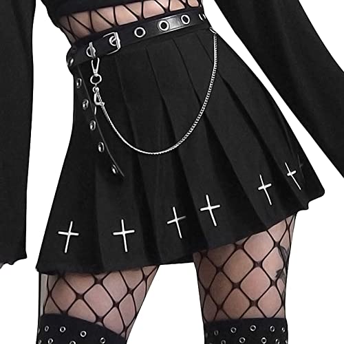 SEAUR Damen Minirock Gothic Punk Plissee Rock Kurz Schwarz Cosplay Party Club Wear High Waist A Linie Spitze Steampunk Skirt - M von SEAUR