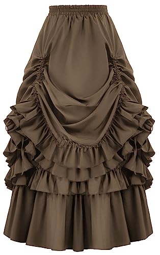 SEAUR Damen Mittelalter Rock Lang Rüschen Viktorianischer Maxirock Renaissance Hohe Taille Vintage Rock A-Linien Gothic Steampunk Karneval Festlich Cosplay Kostüm - L von SEAUR