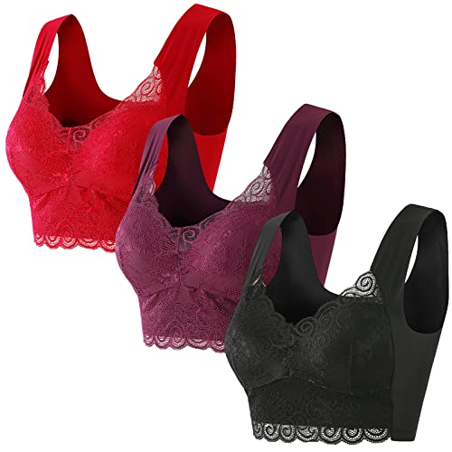 SEAUR Damen Nahtlose Sport BH Spitzen Unterwäsche Atmungsaktiv Frauen Bustier Ohne Bügel für Lauf 1/2/3er Pack von SEAUR