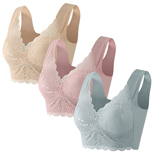 SEAUR Damen Ohne Bügel BH Klassische Spitze Bustier Bequem Stretch Unterwäsche Yoga Schlafen Nahtlos Gepolsterte Bralette 3 Stück von SEAUR