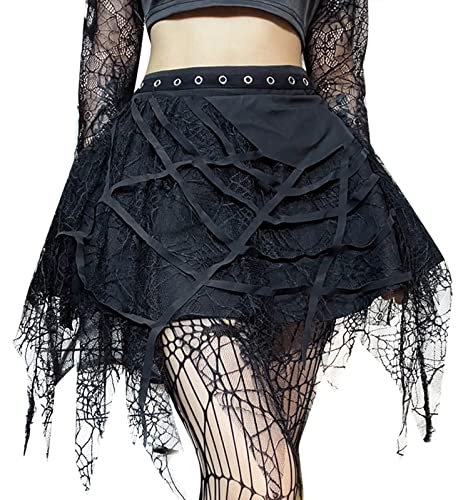 SEAUR Damen Punk Mini Faltenrock Y2K Gothic A-Linie Schwarz Steampunk Kurz Skater Cosplay Party Club Hohe Taille Gürtel, Schwarz 06, S von SEAUR