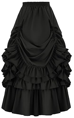 SEAUR Damen Renaissance Maxirock Hohe Taille A-Linien Viktorianischer Rock Rüschen Steampunk Gothic Rock Lang Mittelalter Vintage Festlich Cosplay Kostüm - 3XL von SEAUR