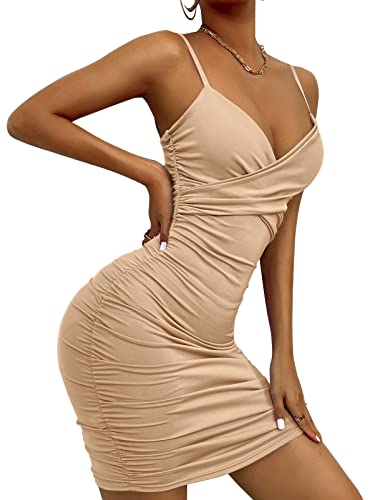 SEAUR Damen Sommerkleider Kurz Sexy Bodycon Kleid V-Ausschnitt Spaghetti Kleid Eng Cami Kleider Partykleid Abendkleid XS-L - S von SEAUR