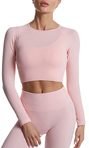 SEAUR Damen Sport Oberteil Langarm Crop Top Yoga Fitness Laufshirt Longsleeve T-Shirt Eng Kurz Gym Top Sportshirt - S von SEAUR