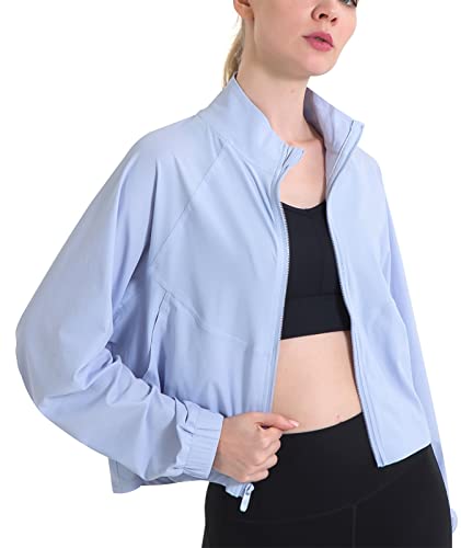 SEAUR Damen Sportjacke Dünn Atmungsaktiv Laufjacke Blau UPF 50+ Sommer Trainingsjacke Sweatjacke Fitness Yoga Jacke - M von SEAUR