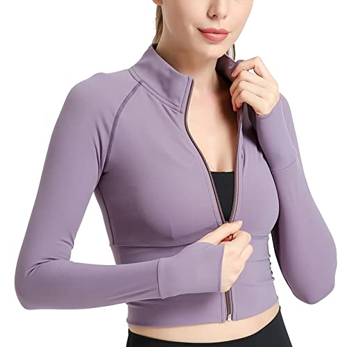 SEAUR Damen Sportjacke Stehkragen Leicht Laufjacke Dünn Joggen Yoga Jacke Daumenlöcher Sweatjacke Sommer Atmungsaktiv Trainingsjacke - S von SEAUR