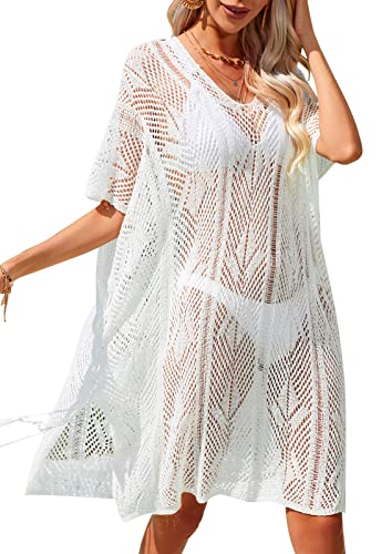 SEAUR Damen Strandkleider Strand Große Größen Strandtunika Loch Netz Strandponcho Bikini Cover Up Sommer Maxi Kimono Lang Kaftan Pareos von SEAUR