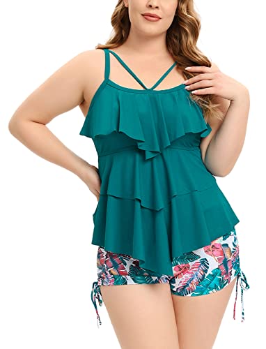 SEAUR Damen Tankini mit Shorts Große Größen Bauchweg Badekleid Zweiteilig Badeanzug Push Up Druck Muster Bademode Tankini Set mit Badeshorts - 5XL von SEAUR