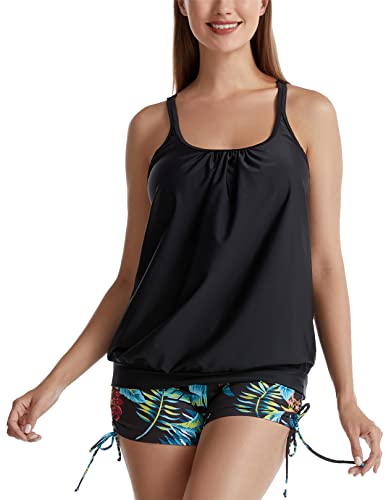 SEAUR Damen Tankini mit Shorts Zweiteilig Badeanzug Bauchweg Bademode Druck Muster Tankini Set mit Badeshorts - L von SEAUR