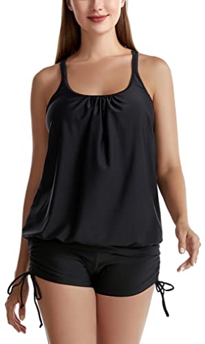 SEAUR Damen Tankini mit Shorts Zweiteilig Badeanzug Bauchweg Bademode Druck Muster Tankini Set mit Badeshorts - L von SEAUR