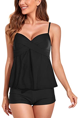 SEAUR Damen Tankini mit Shorts Zweiteilig Badeanzug Push Up Bauchweg Bademode Druck Muster Tankini Set mit Badeshorts - XXL von SEAUR