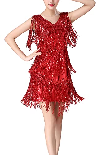 SEAUR - Damen Tanzrock Latein Tango Bauchtanz Hüftschal Fransenrock Cha Cha Ballsaal Tanzkleid für Party Club, rot, Medium von SEAUR