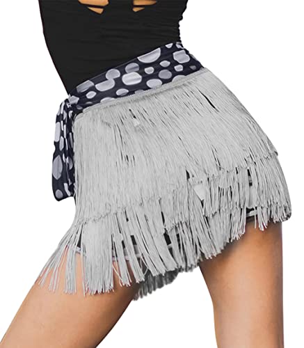 SEAUR Damen Tanzrock Latein Tango Bauchtanz Hüfttuch Fransen Rock Rumba Cha Cha Samba Ballsaal Tanzkleid Grau von SEAUR