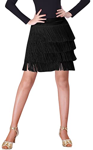 SEAUR Damen Tanzrock Latein Tango Bauchtanz Hüfttuch Fransen Rock Rumba Cha Cha Samba Ballsaal Tanzkleid Schwarz - 4XL von SEAUR