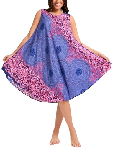 SEAUR Damen Tunika Kleid Bohemian Strandkleid Cover Up Strandurlaub Wandern Sommerkleid Kurze Strandkleider für Hochzeitsgast Dunkelblau von SEAUR